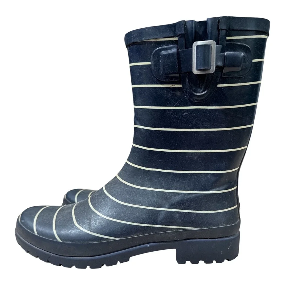Lands' End Womens Navy Blue White Striped Waterproof Rain Boots Size 9B 508531